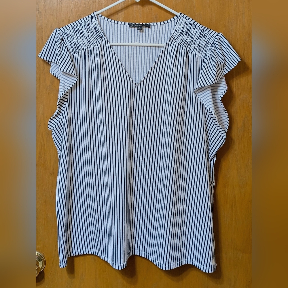 Adrianna Papell Black and White Striped Women's Blouse Classic Loose Fit Size XL